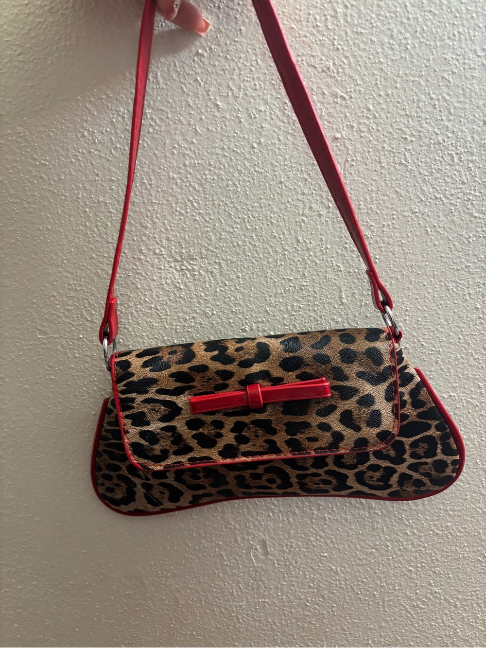 Leopard Print Shoulder Bag with Red Trim